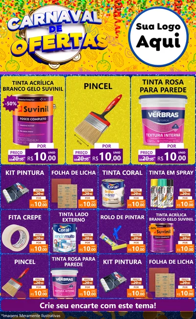 Modelo de Encarte para Encarte Grande com o tema Carnaval de Ofertas para Tintas e Ferramentas
