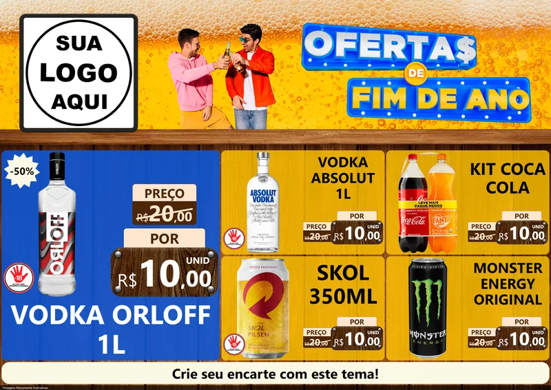 Modelo de Encarte para Encarte A4 Horizontal com o tema Ofertas de Fim de Ano para Distribuidora de bebidas