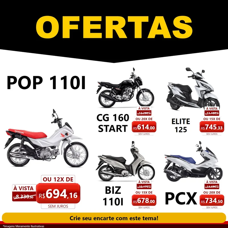 Modelo de Rede Social para Feed Facebook com o tema Ofertas Preto e Vermelho Cartaz para Concessionaria de Motos