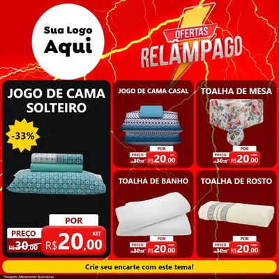 Modelo de Rede Social para Feed Facebook com o tema Ofertas Relâmpago para Cama, Mesa e Banho