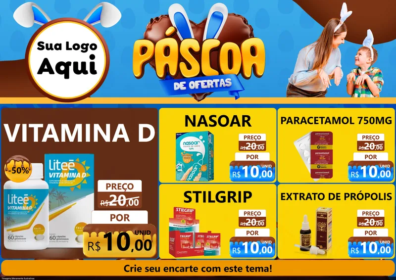 Modelo de Encarte para Encarte A4 Horizontal com o tema Páscoa de Ofertas para Farmácia