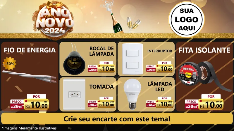 Modelo de TV para TV Horizontal com o tema Feliz Ano Novo 2027 para Materiais Elétricos