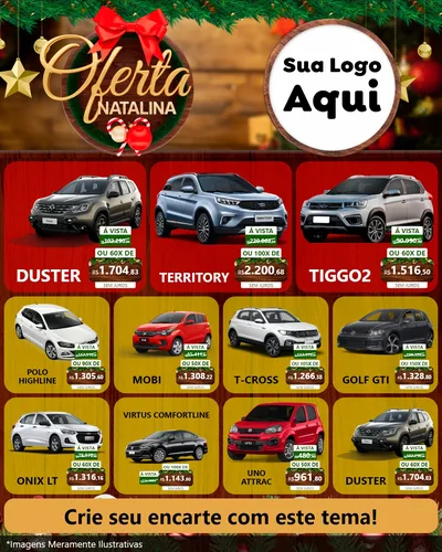 Modelo de Rede Social para Feed Instagram com o tema Ofertas Natalina para Concessionaria de Carros
