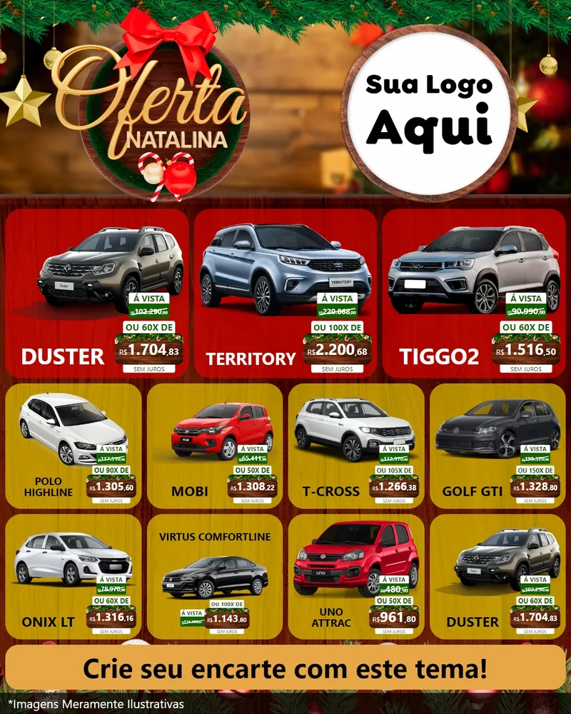 Modelo de Rede Social para Feed Instagram com o tema Ofertas Natalina para Concessionaria de Carros