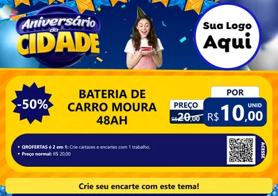 Modelo de Cartaz para Cartaz A4 Horizontal com o tema Aniversário da Cidade para Baterias Elétricas