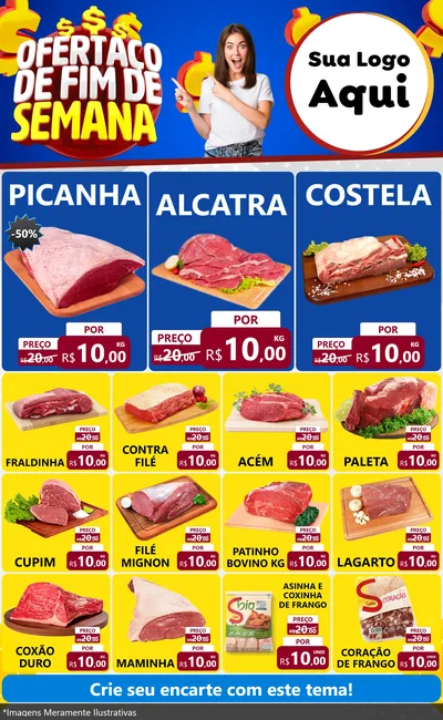 Modelo de Encarte para Encarte Grande com o tema Ofertaço de Fim de Semana para Açougue
