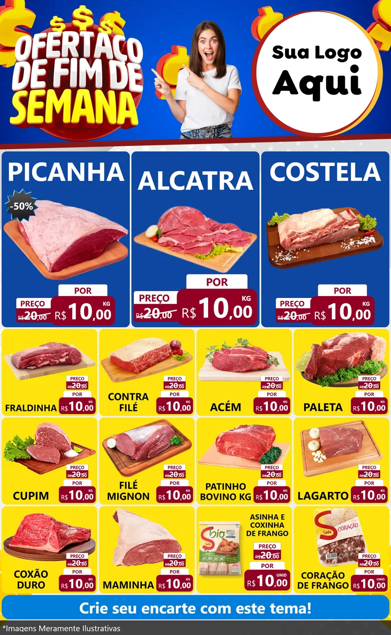 Modelo de Encarte para Encarte Grande com o tema Ofertaço de Fim de Semana para Açougue