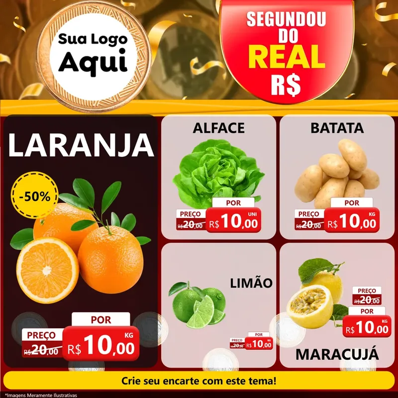 Modelo de Rede Social para Feed Facebook com o tema Segundou do Real para Hortifrúti