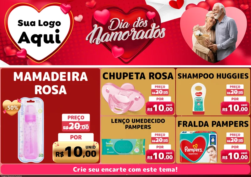 Modelo de Encarte para Encarte A4 Horizontal com o tema Dia Dos Namorados para Bebês