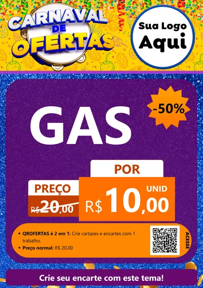 Modelo de Cartaz para Cartaz A4 Vertical com o tema Carnaval de Ofertas para Água e gás