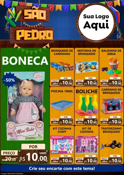 Modelo de Encarte para Encarte A4 Vertical com o tema São Pedro para Brinquedos