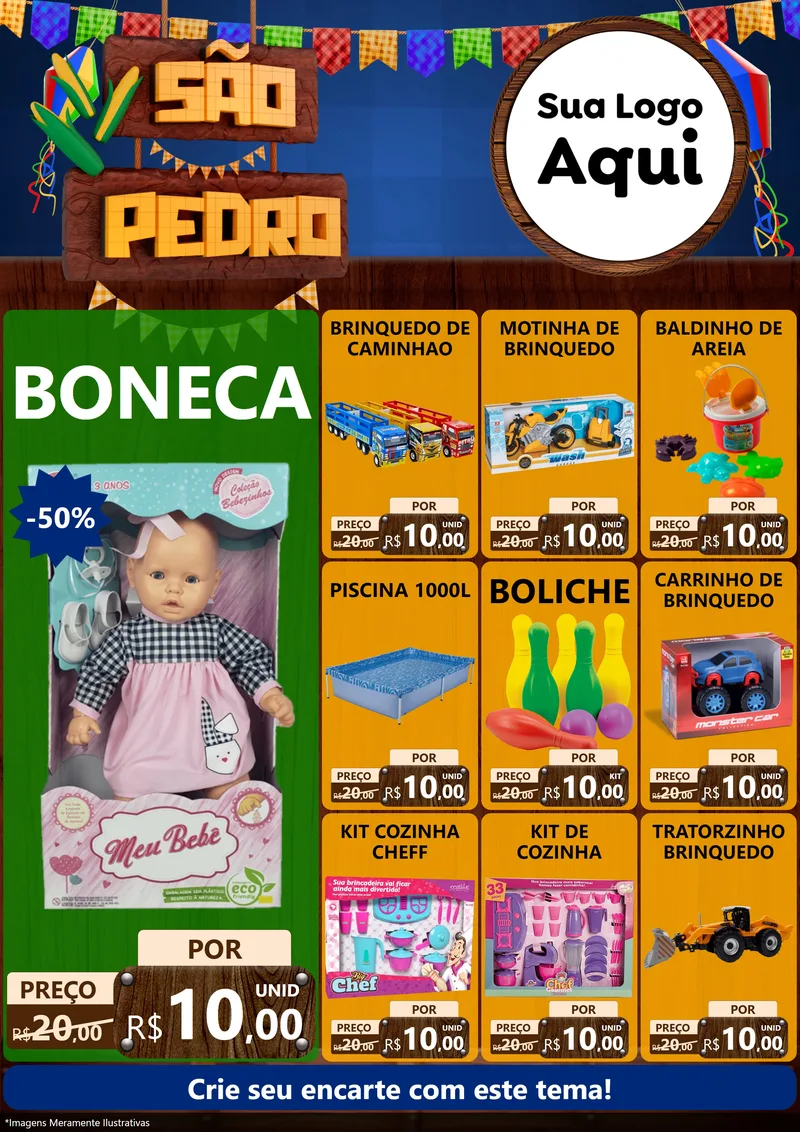 Modelo de Encarte para Encarte A4 Vertical com o tema São Pedro para Brinquedos