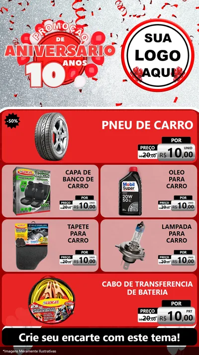Modelo de TV para TV Vertical com o tema Promoção de Aniversário - 10 Anos para Auto peças