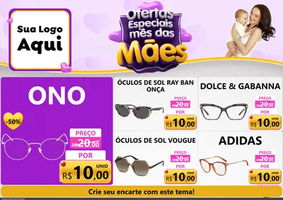 Modelo de Encarte para Encarte A4 Horizontal com o tema Ofertas Especiais - Mês das Mães para Óticas