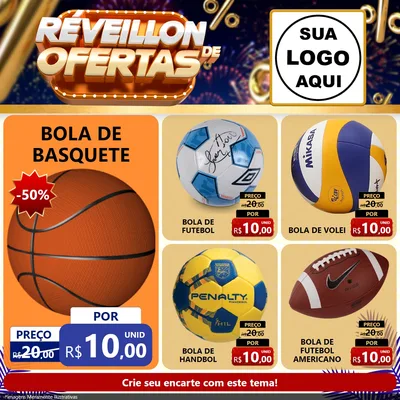Modelo de Rede Social para Feed Facebook com o tema Réveillon de Ofertas para Artigos Esportivos