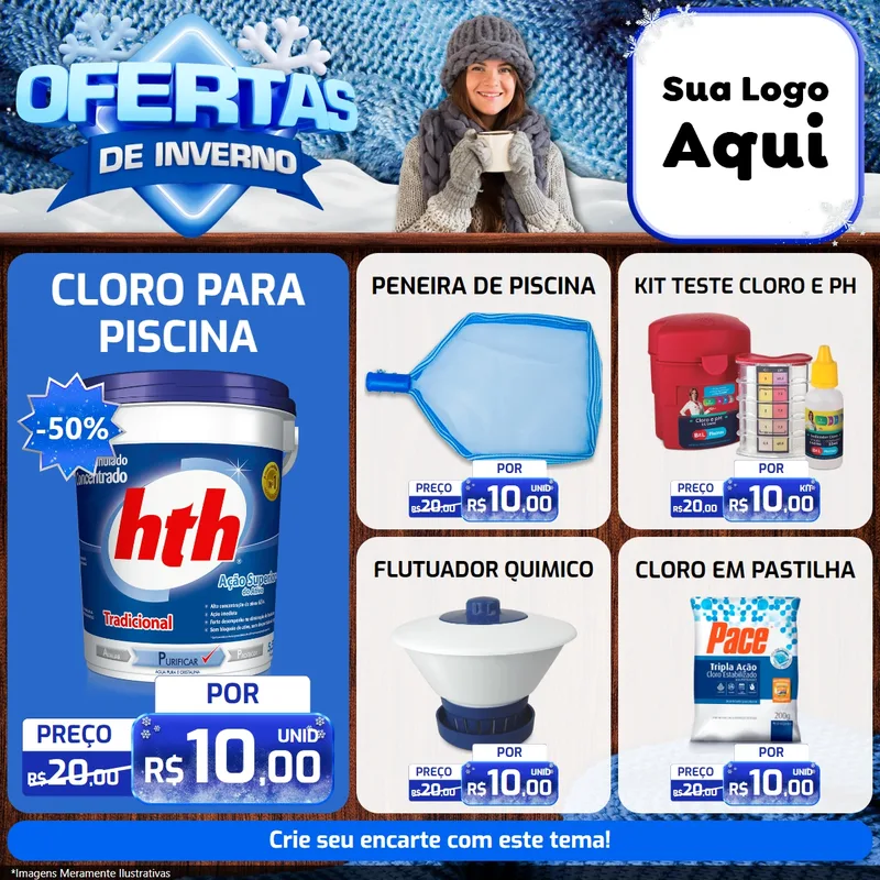 Modelo de Rede Social para Feed Facebook com o tema Ofertas de Inverno para Produtos para Piscina