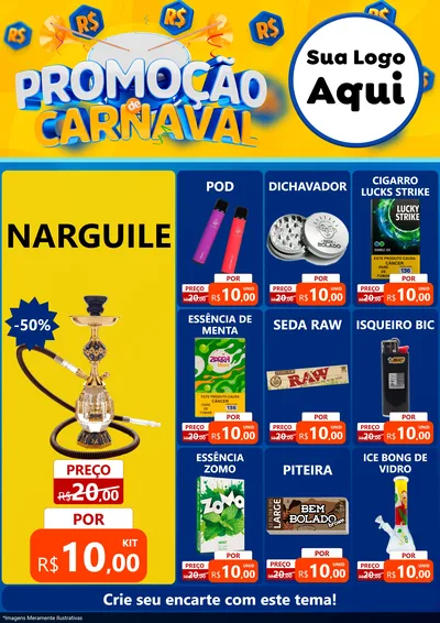 Modelo de Encarte para Encarte A4 Vertical com o tema Promoção de Carnaval para Tabacaria