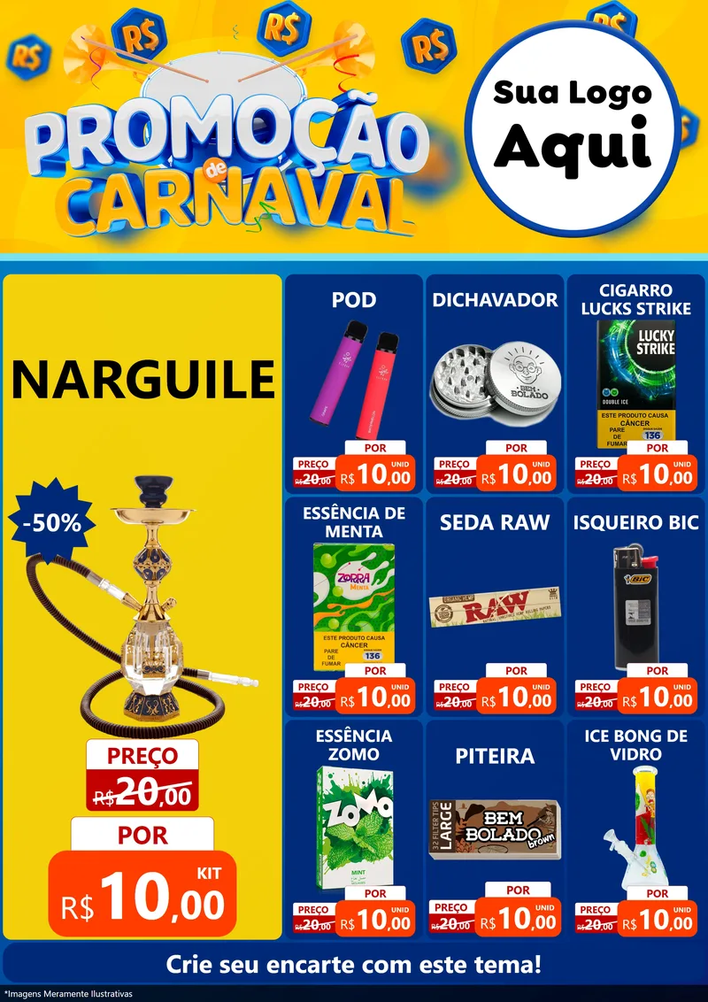 Modelo de Encarte para Encarte A4 Vertical com o tema Promoção de Carnaval para Tabacaria