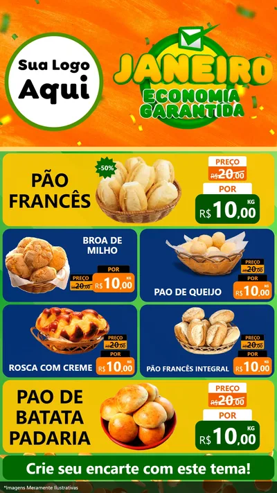 Modelo de TV para TV Vertical com o tema Janeiro - Economia Garantida para Padaria