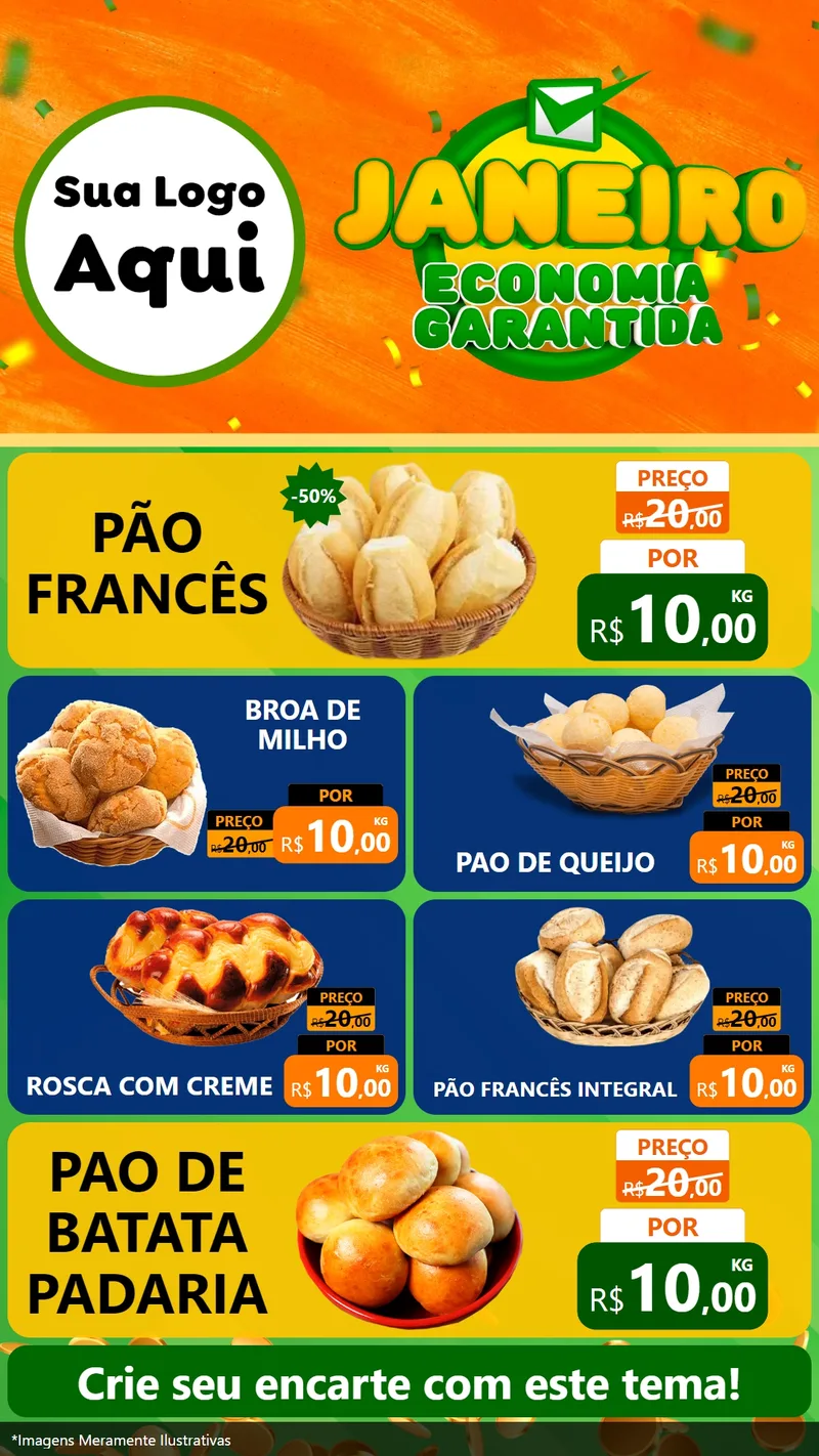 Modelo de TV para TV Vertical com o tema Janeiro - Economia Garantida para Padaria