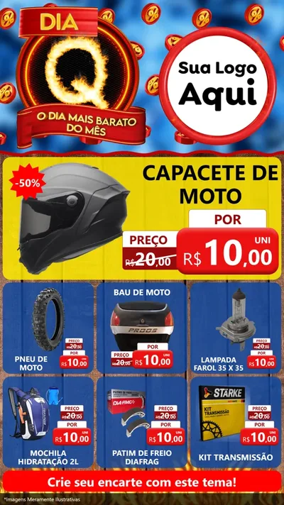 Modelo de Rede Social para Stories com o tema Dia Q - O Dia Mais Barato Do Mês para Moto peças