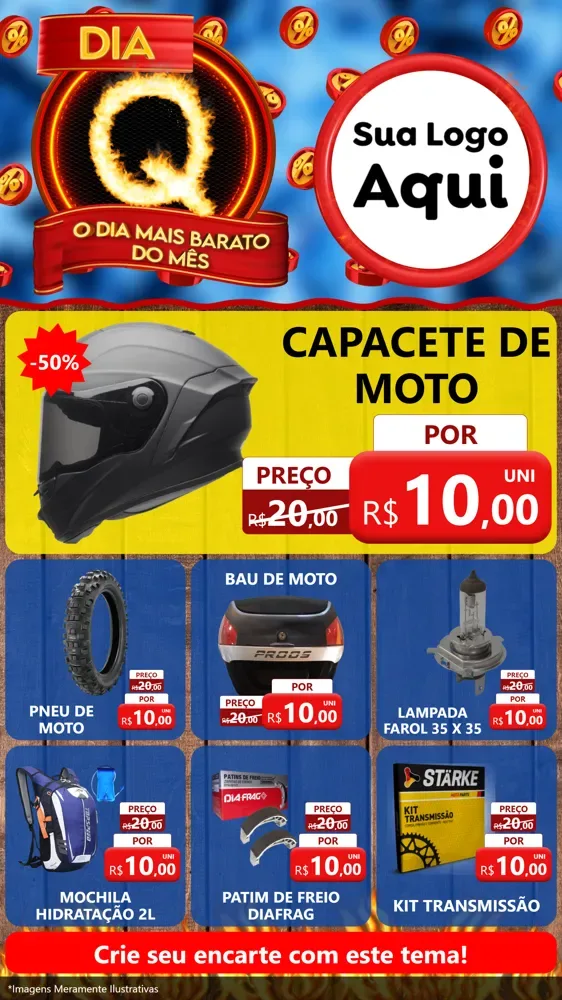 Modelo de Rede Social para Stories com o tema Dia Q - O Dia Mais Barato Do Mês para Moto peças