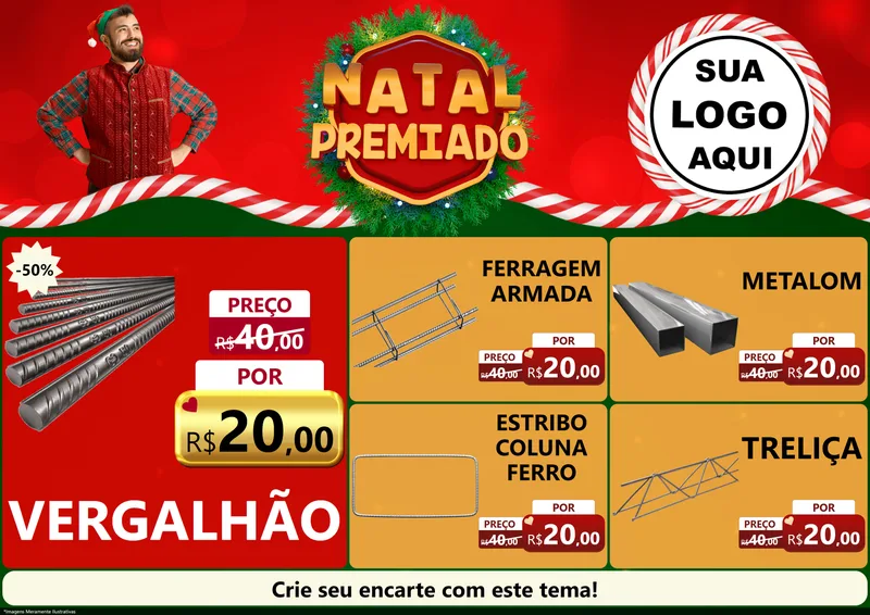 Modelo de Encarte para Encarte A4 Horizontal com o tema Natal Premiado para Ferragens