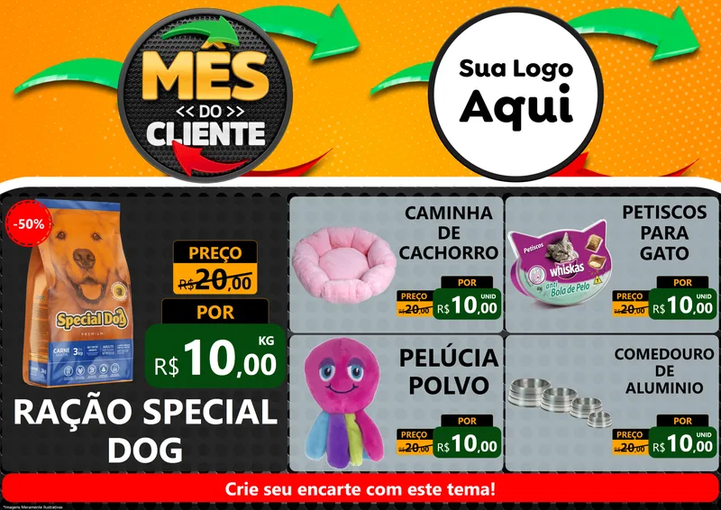 Modelo de Encarte para Encarte A4 Horizontal com o tema Mês do Cliente para Pet Shop