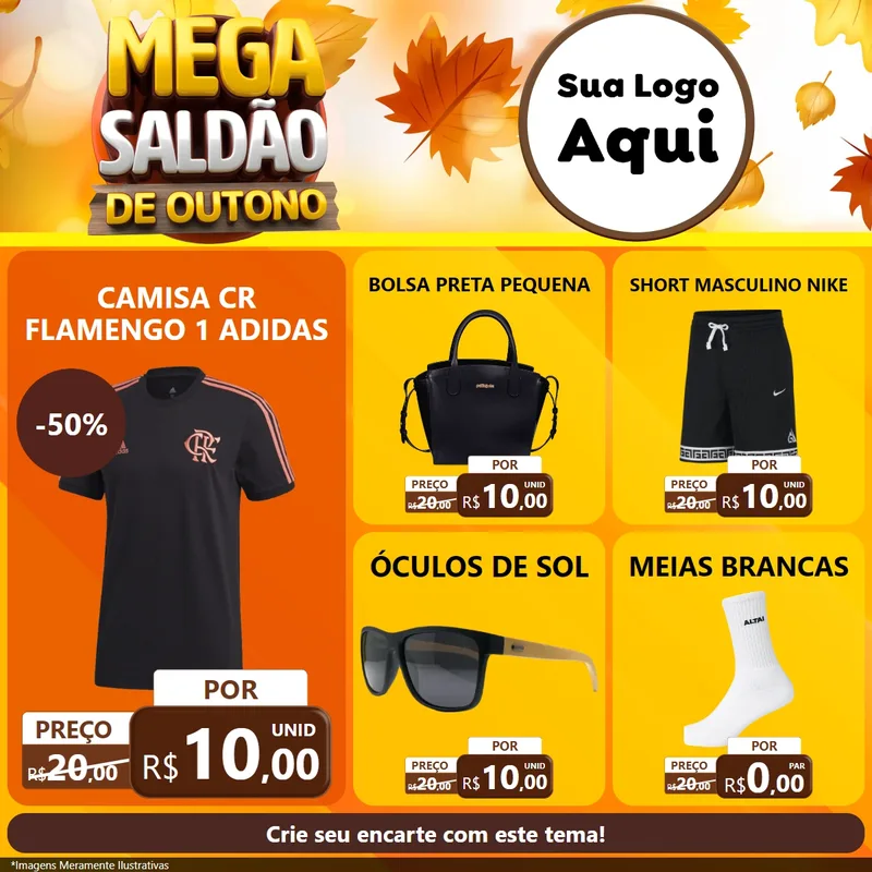 Modelo de Rede Social para Feed Facebook com o tema Mega Saldão de Outono para Roupas e acessórios