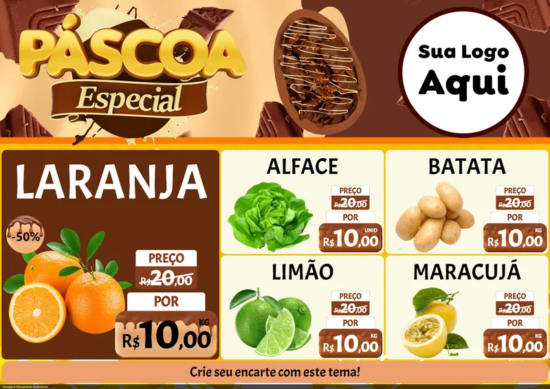 Modelo de Encarte para Encarte A4 Horizontal com o tema Páscoa Especial para Hortifrúti