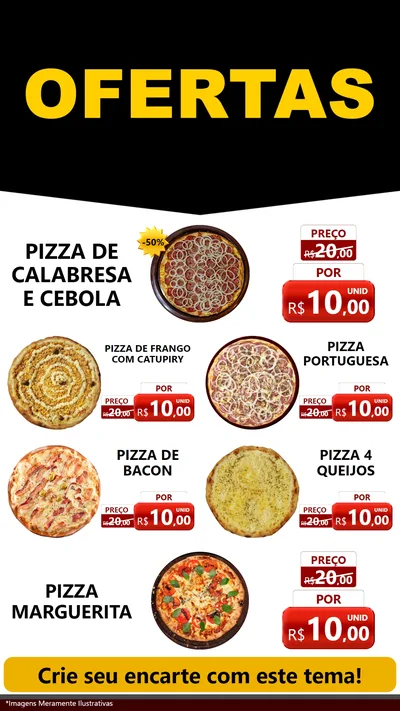 Modelo de TV para TV Vertical com o tema Ofertas Preto e Vermelho Cartaz para Pizzaria