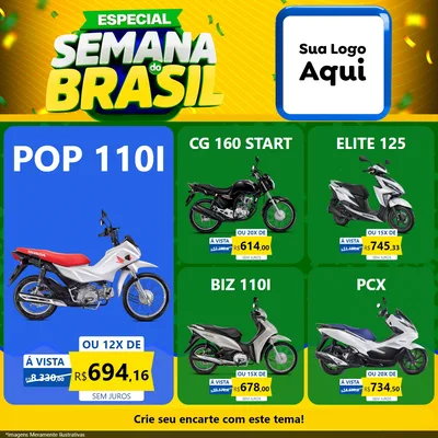 Modelo de Rede Social para Feed Facebook com o tema Especial Semana do Brasil para Concessionaria de Motos