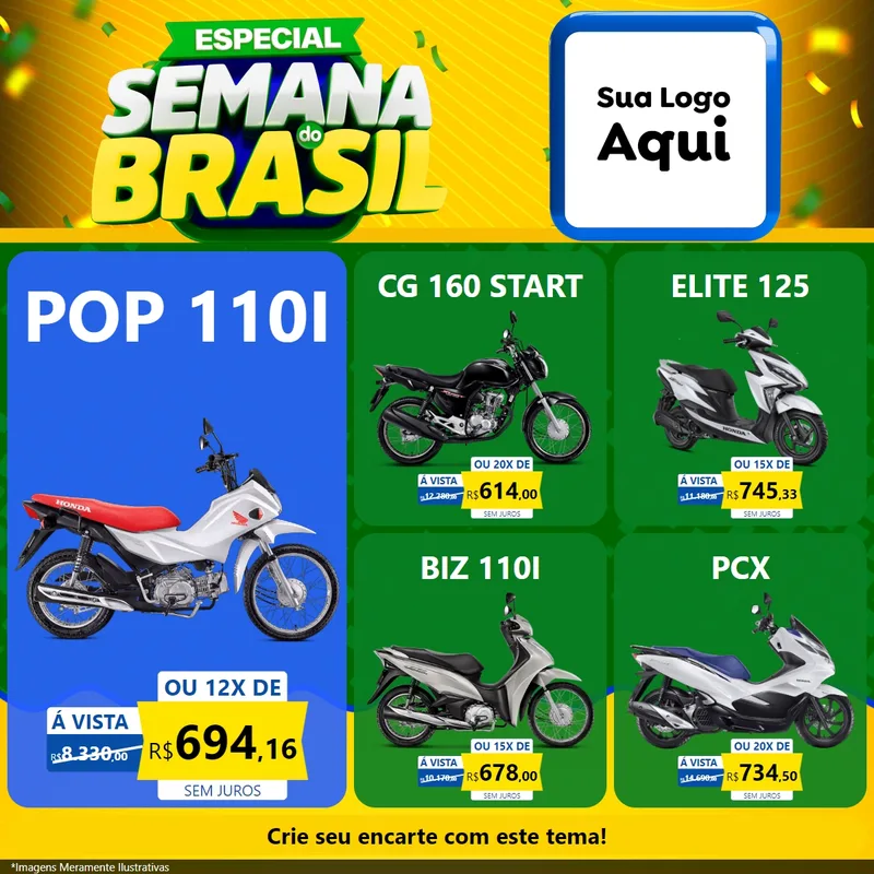 Modelo de Rede Social para Feed Facebook com o tema Especial Semana do Brasil para Concessionaria de Motos