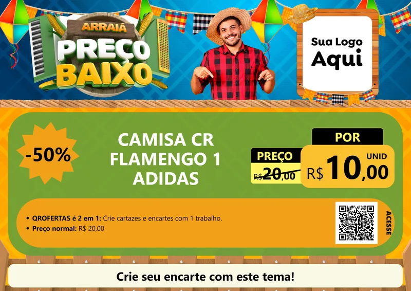 Modelo de Cartaz para Cartaz A4 Horizontal com o tema Arraiá de Preço Baixo - Junina para Roupas e acessórios