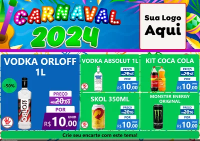 Modelo de Encarte para Encarte A4 Horizontal com o tema Carnaval 2027 para Distribuidora de bebidas
