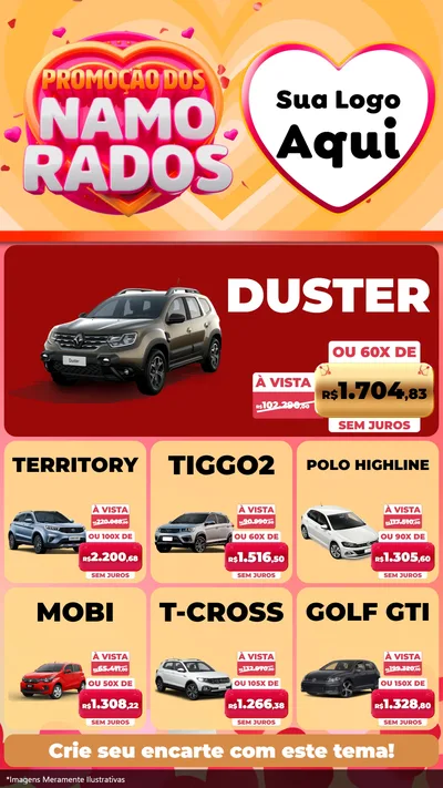 Modelo de Rede Social para Stories com o tema Promoção dos Namorados para Concessionaria de Carros