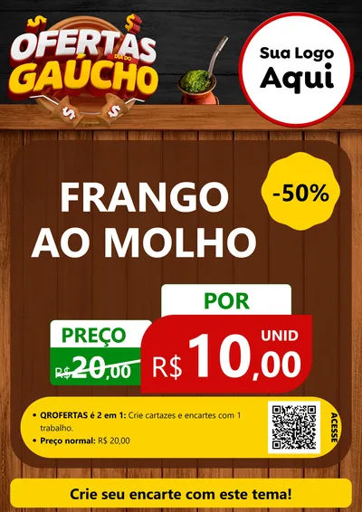Modelo de Cartaz para Cartaz A4 Vertical com o tema Ofertas Dia do Gaúcho para Restaurante