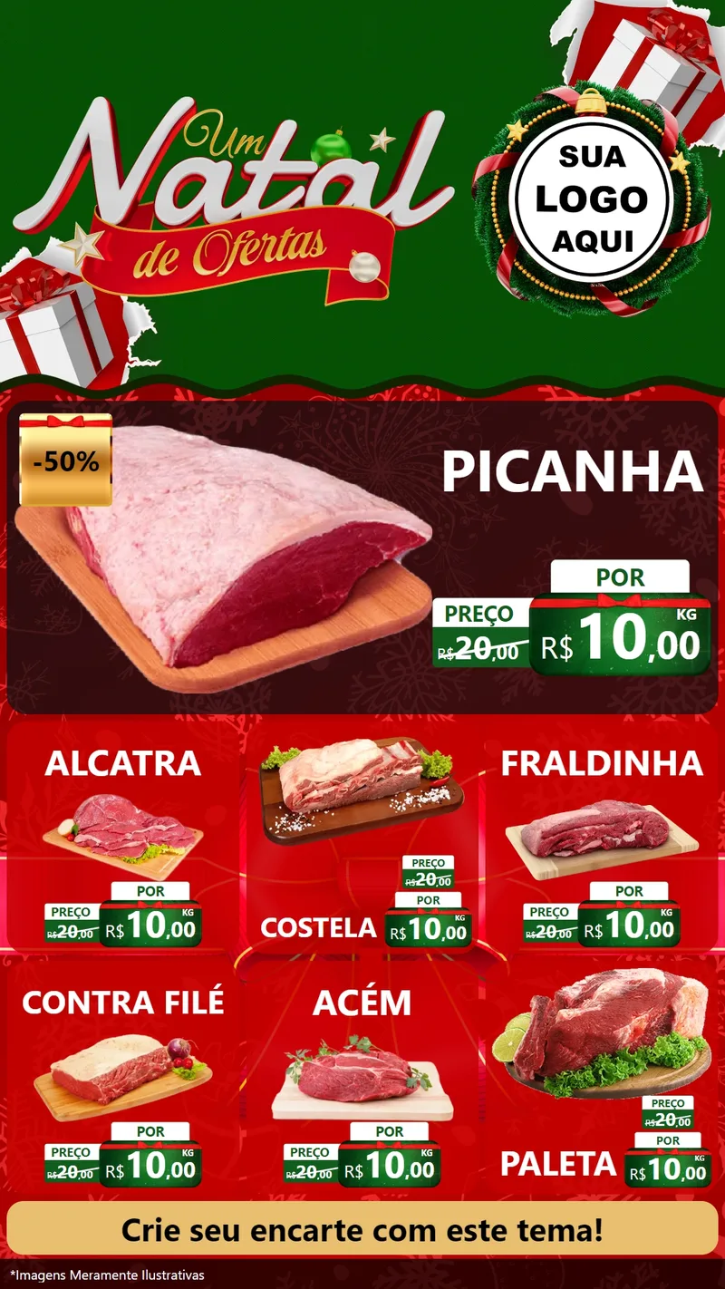 Modelo de Rede Social para Stories com o tema Um Natal de Ofertas para Açougue