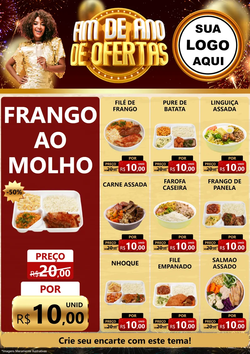 Modelo de Encarte para Encarte A4 Vertical com o tema Fim de Ano de Ofertas para Restaurante