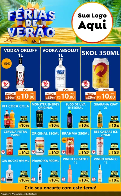 Modelo de Encarte para Encarte Grande com o tema Férias de Verão para Distribuidora de bebidas
