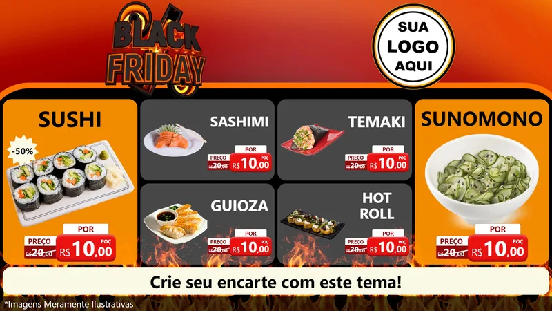 Modelo de TV para TV Horizontal com o tema Black Friday para Comida japonesa