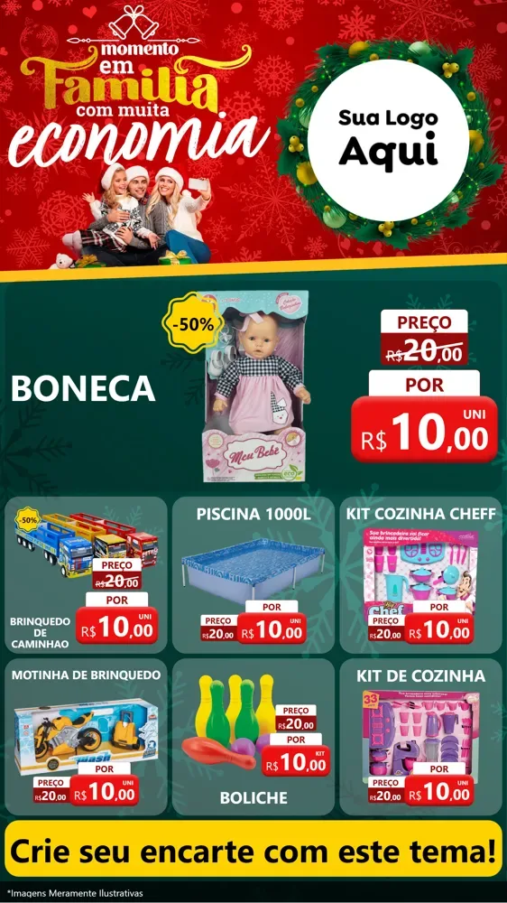 Modelo de Rede Social para Stories com o tema Momento em Família (Natal) para Brinquedos
