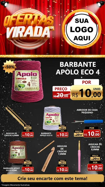 Modelo de Rede Social para Stories com o tema Ofertas da Virada para Armarinho e Aviamentos