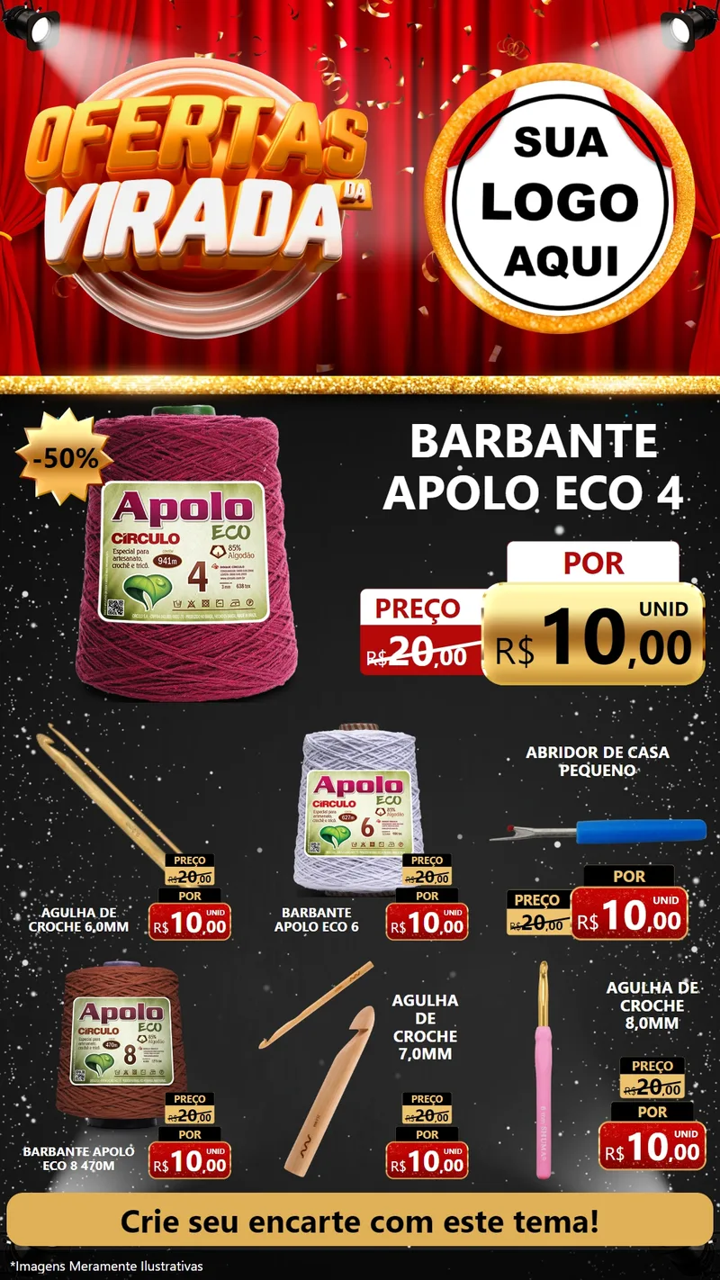 Modelo de Rede Social para Stories com o tema Ofertas da Virada para Armarinho e Aviamentos