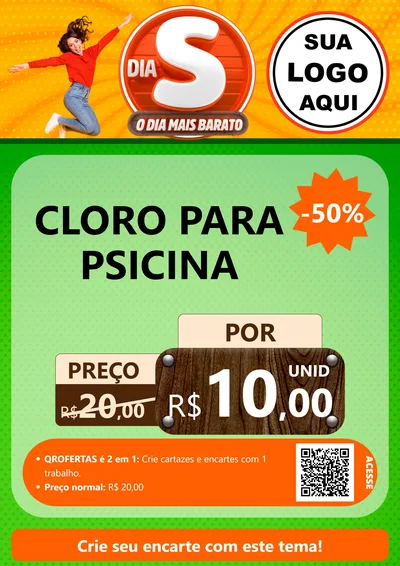 Modelo de Cartaz para Cartaz A4 Vertical com o tema Dia S - O Dia Mais Barato para Produtos para Piscina