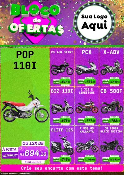 Modelo de Encarte para Encarte A4 Vertical com o tema Bloco de Ofertas para Concessionaria de Motos