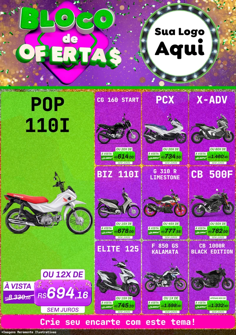 Modelo de Encarte para Encarte A4 Vertical com o tema Bloco de Ofertas para Concessionaria de Motos