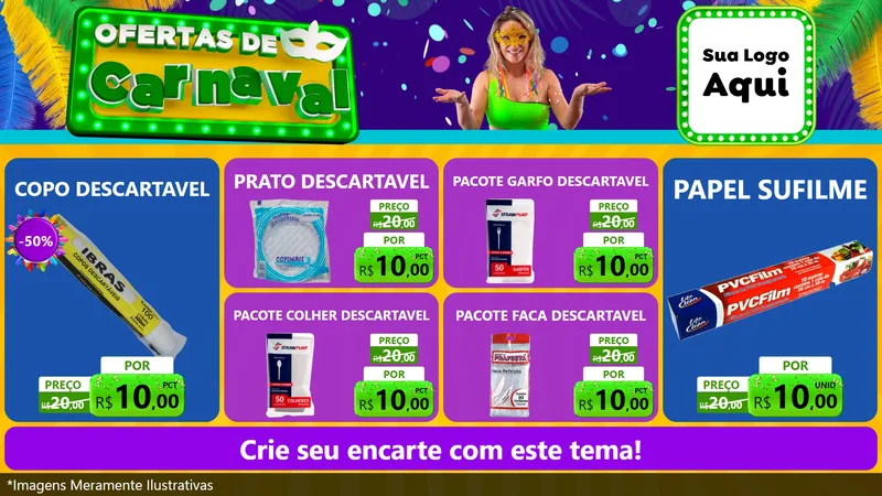 Modelo de TV para TV Horizontal com o tema Ofertas de Carnaval para Embalagens