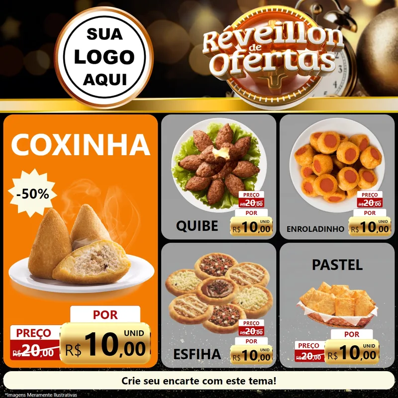 Modelo de Rede Social para Feed Facebook com o tema Réveillon de Ofertas para Salgadaria