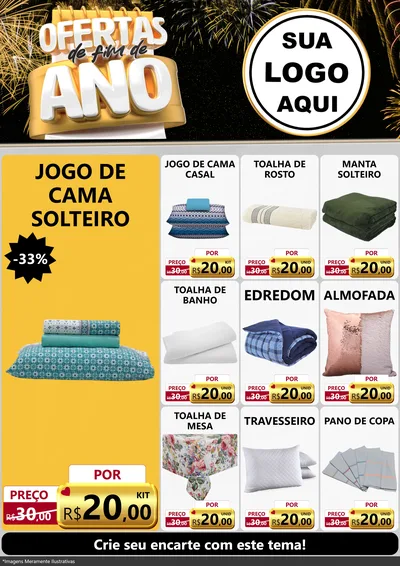 Modelo de Encarte para Encarte A4 Vertical com o tema Ofertas de Fim de Ano para Cama, Mesa e Banho